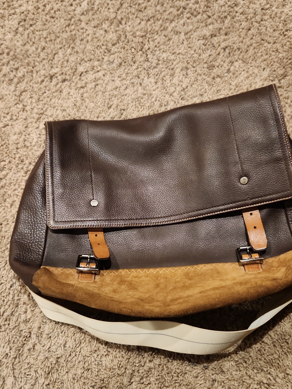 Coach Brown Leather & Suede Messenger Bag with Tan Straps